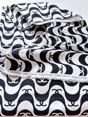 CC Logo Black & White Graphic Cotton Fabric - Made in Italy 58” wide, 3 Yard 11”